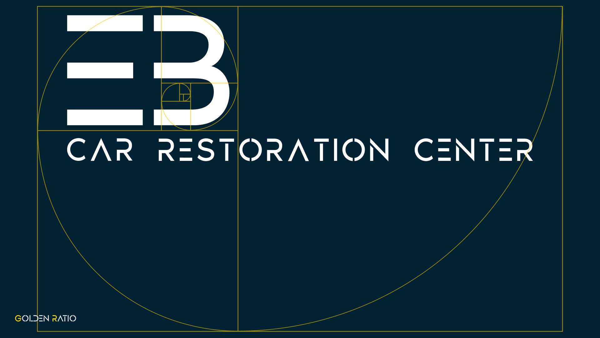 ساختار نشان EB و عبارت CAR RESTORATION CENTER روی شبکهٔ نسبت طلایی