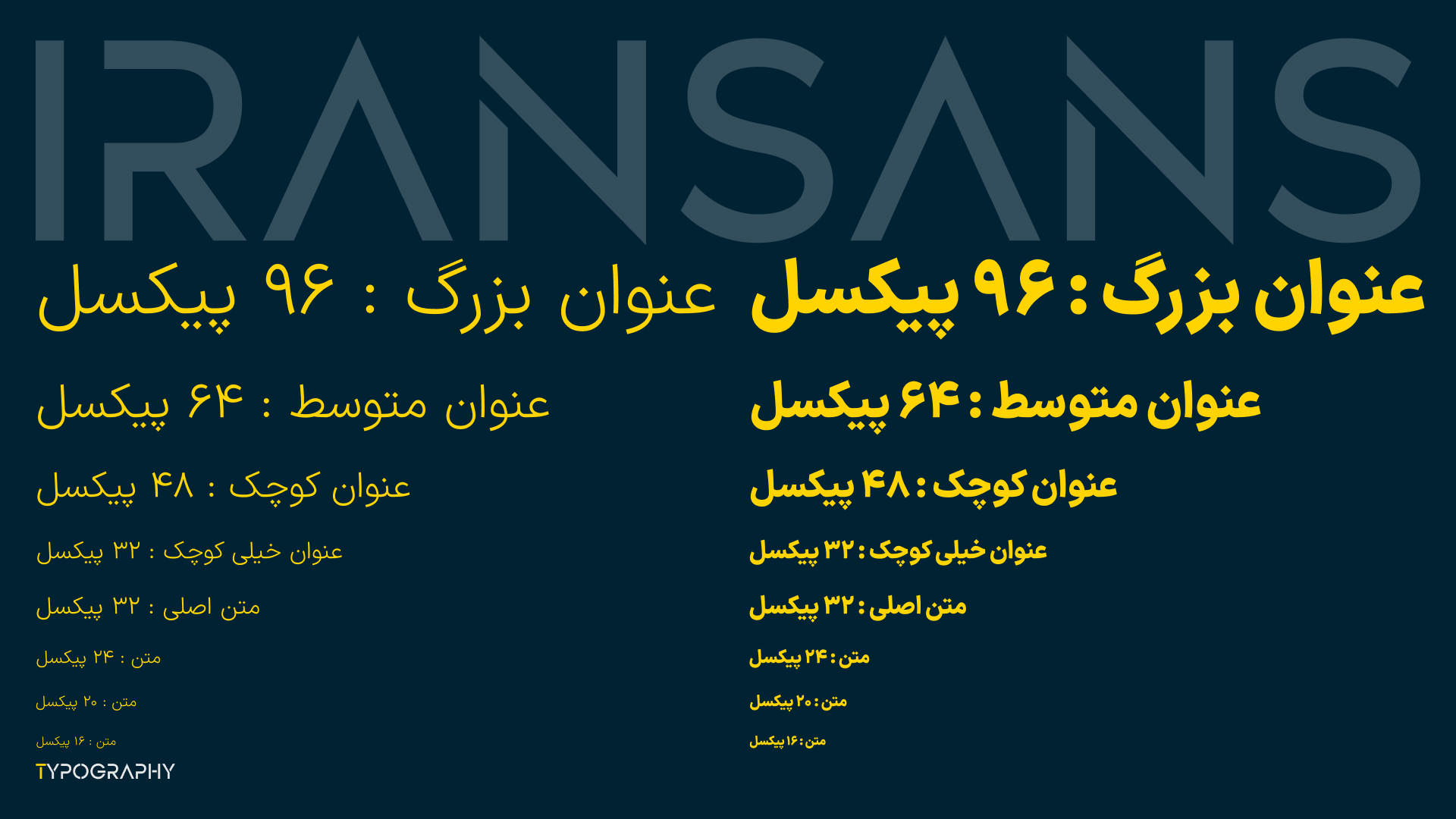 مقیاس اندازه‌های عنوان و متن فارسی با فونت IRANSans